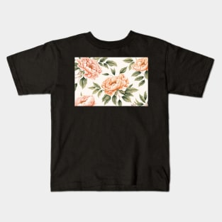 Floral Garden Botanical Print with Peonies Kids T-Shirt